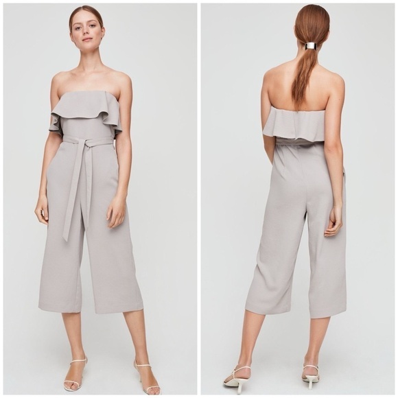 ARITZIA Babaton Strapless Flutter Jumpsuit In Taupe - Picture 1 of 6